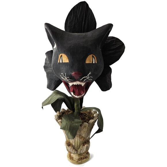 Bethany Lowe Scaredy Cat Orchid Halloween Black Paper Mache Flower Urn 18" Rare - Picture 2 of 10